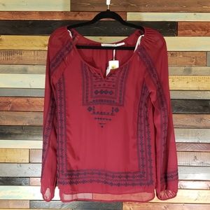NWT Blu Pepper boho embroidered blouse.